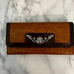 MC Embossed Leather Western Style Clutch Wallet  with silver tone center charm